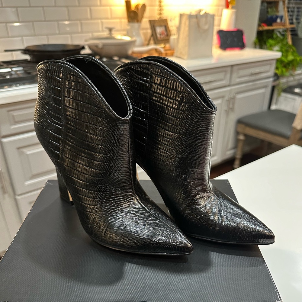 NEVER WORN, black leather booties. Size 7